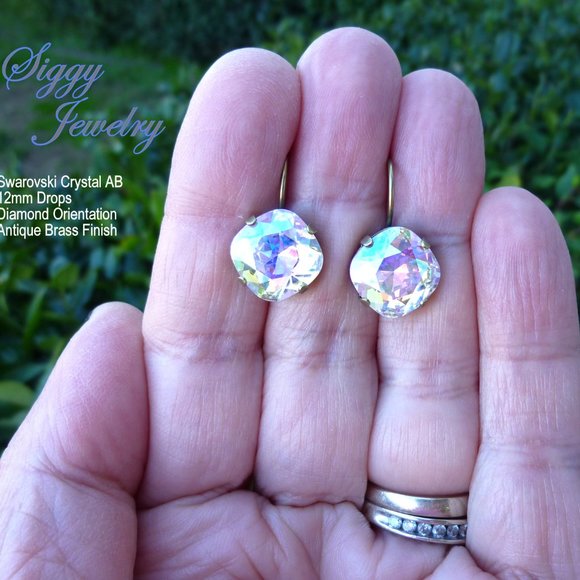 Swarovski Crystal AB Cushion Cut Drop Earrings - Picture 6 of 7